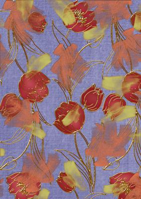 Dark Blue Red Painted Tulips A4 Backing Paper