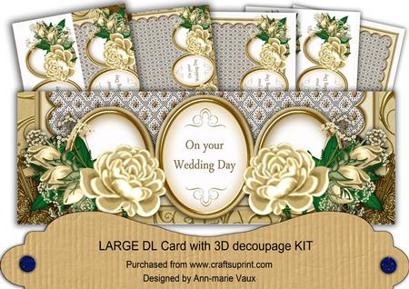 Cream Rose Your Wedding Day Large Dl Decoupage Card Kit