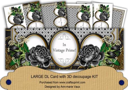 Black Rose in Vintage Prime! Large Dl Decoupage Card Kit