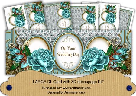 Teal Rose Your Wedding Day Large Dl Decoupage Card Kit
