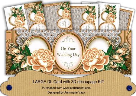 Peach Rose Your Wedding Day Large Dl Decoupage Card Kit
