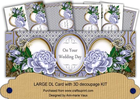 Pale Blue Rose Your Wedding Day Large Dl Decoupage Card Kit