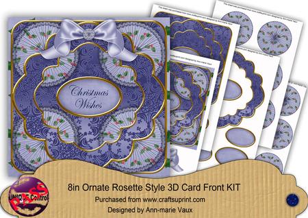 Blue Holly Christmas Wishes 3D Rosette 8in Card Front Kit