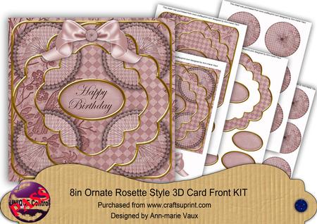 Dusky Pink Bird Happy Birthday 3D Rosette 8in Card Front Kit