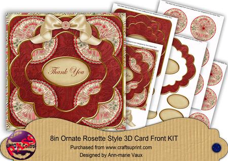 Red Mosaic Thank You 3D Rosette 8in Card Front Kit