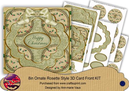 Holly Olive Happy Christmas 3D Rosette 8in Card Front Kit