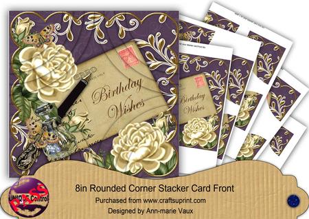 Cream Roses Purple Birthday 8in All 4 Rounded Corner Kit