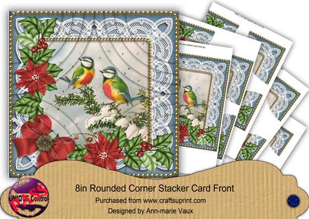 Blue Tits Red Poinsettia 8in All 4 Rounded Corner Kit