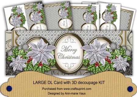 Silver Poinsettia Merry Christmas Lar Dl Decoupage Card Kit