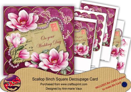 Cerise Magnolia Wedding Day 8in Xtreme Decoupage Card Kit