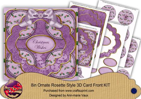 Lilac Holly Christmas Wishes 3D Rosette 8in Card Front Kit