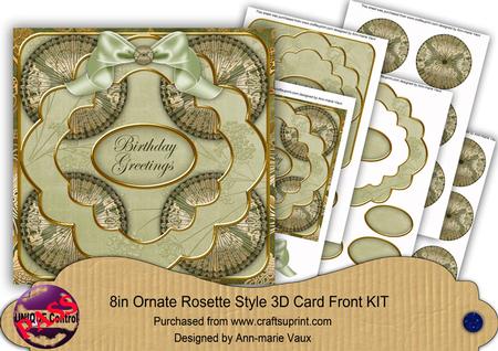Olive Gold Damask Birthday Greetings 3D Rosette 8in Kit