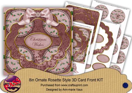 Dusky Pink Holly Christmas Wishes 3D Rosette 8in Kit