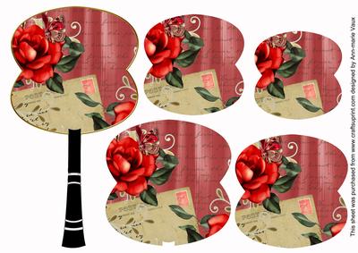 Red Rose Swirl Fan Decoupage Topper Sheet