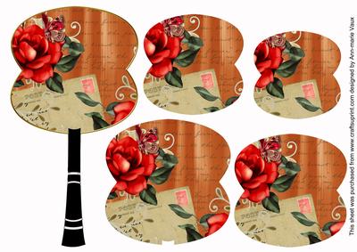Burnt Orange Rose Swirl Fan Decoupage Topper Sheet