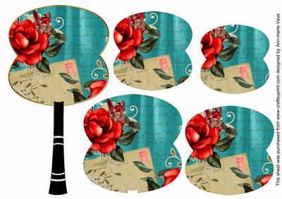 Teal Rose Swirl Fan Decoupage Topper Sheet