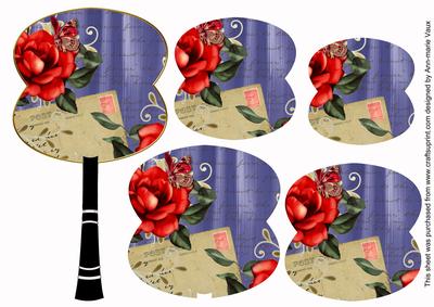 Blue Rose Swirl Fan Decoupage Topper Sheet