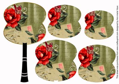 Olive Rose Swirl Fan Decoupage Topper Sheet