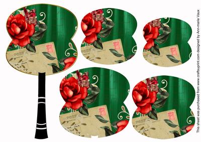 Dark Green Rose Swirl Fan Decoupage Topper Sheet