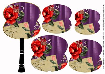 Purple Rose Swirl Fan Decoupage Topper Sheet