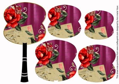 Cerise Rose Swirl Fan Decoupage Topper Sheet