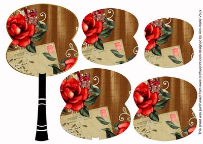 Vintage Tea Rose Swirl Fan Decoupage Topper Sheet