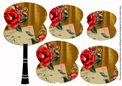 Gold Rose Swirl Fan Decoupage Topper Sheet