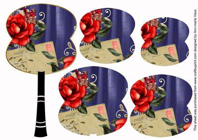Dark Blue Rose Swirl Fan Decoupage Topper Sheet