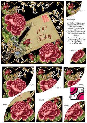 Deep Pink Roses Black 100 Today 6in Duo Corner Stacker