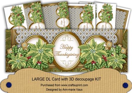 Olive Poinsettia Happy Thanksgiving Large Dl Decoupage Kit