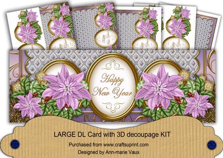 Lilac Poinsettia Happy New Year Large Dl Card Kit