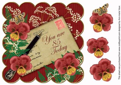 Red Pansy 85 Today 8in Scallop Decoupage Topper