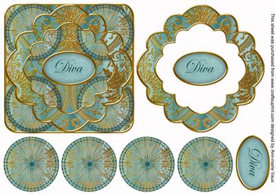 Dusky Teal Multi Mix Diva 3D Rosette Decoupage Card Front