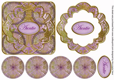 Lilac Multi Mix Auntie 3D Rosette Decoupage Card Front