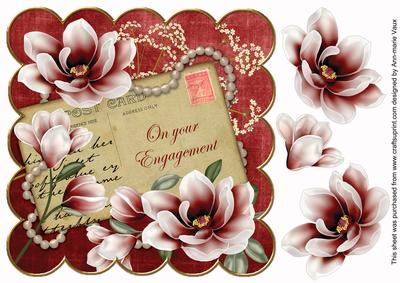 Red Magnolia Your Engagement 8in Decoupage Topper