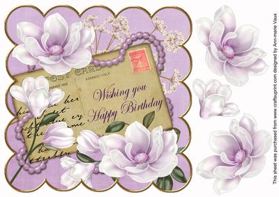 Lilac Magnolia Happy Birthday 8in Decoupage Topper