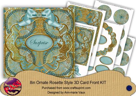 Dusky Teal Multi Mix Surprise 3D Rosette 8in Card Front Kit