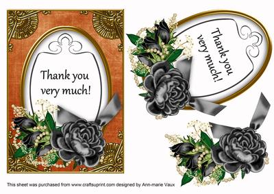 Black Rose Borange Thank You Oval 7x5in Floral Step by Step