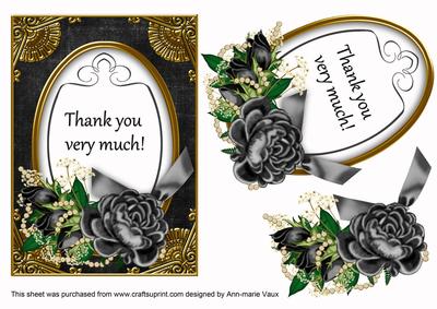 Black Rose Thank You Oval 7x5in Floral Step by Step