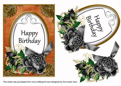 Black Rose Borange Happy Birthday 7x5in Floral Step by Step