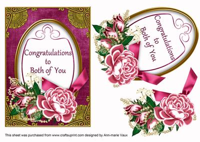 Cerise Rose Congratulations to Both 7x5in Oval Step by Step