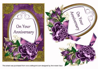 D Purple Rose on Your Anniversary 7x5in Oval Step by Step