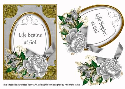 Silver Rose Life Begins at 60! Oval 7x5in Step by Step