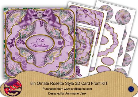 Lilac Oriental Fern 70th Birthday 3D Rosette 8in Card Kit