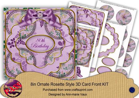 Lilac Oriental Fern 80th Birthday 3D Rosette 8in Card Kit