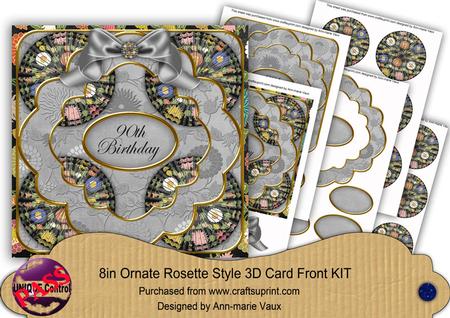 Black Oriental Flower 90th Birthday 3D Rosette 8in Card Kit