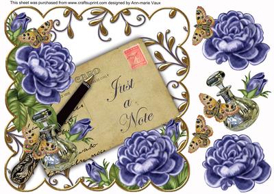 Dblue Roses Just a Note Ink Saver 8in Decoupage Topper