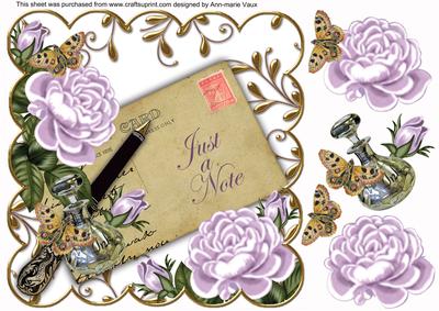 Lilac Roses Just a Note Ink Saver 8in Decoupage Topper