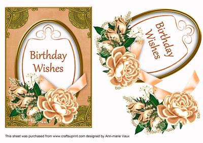Peach Rose Birthday Wishes 7x5in Decoupage Step by Step