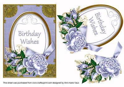 Pblue Rose Birthday Wishes 7x5in Oval Decoupage Step by Step